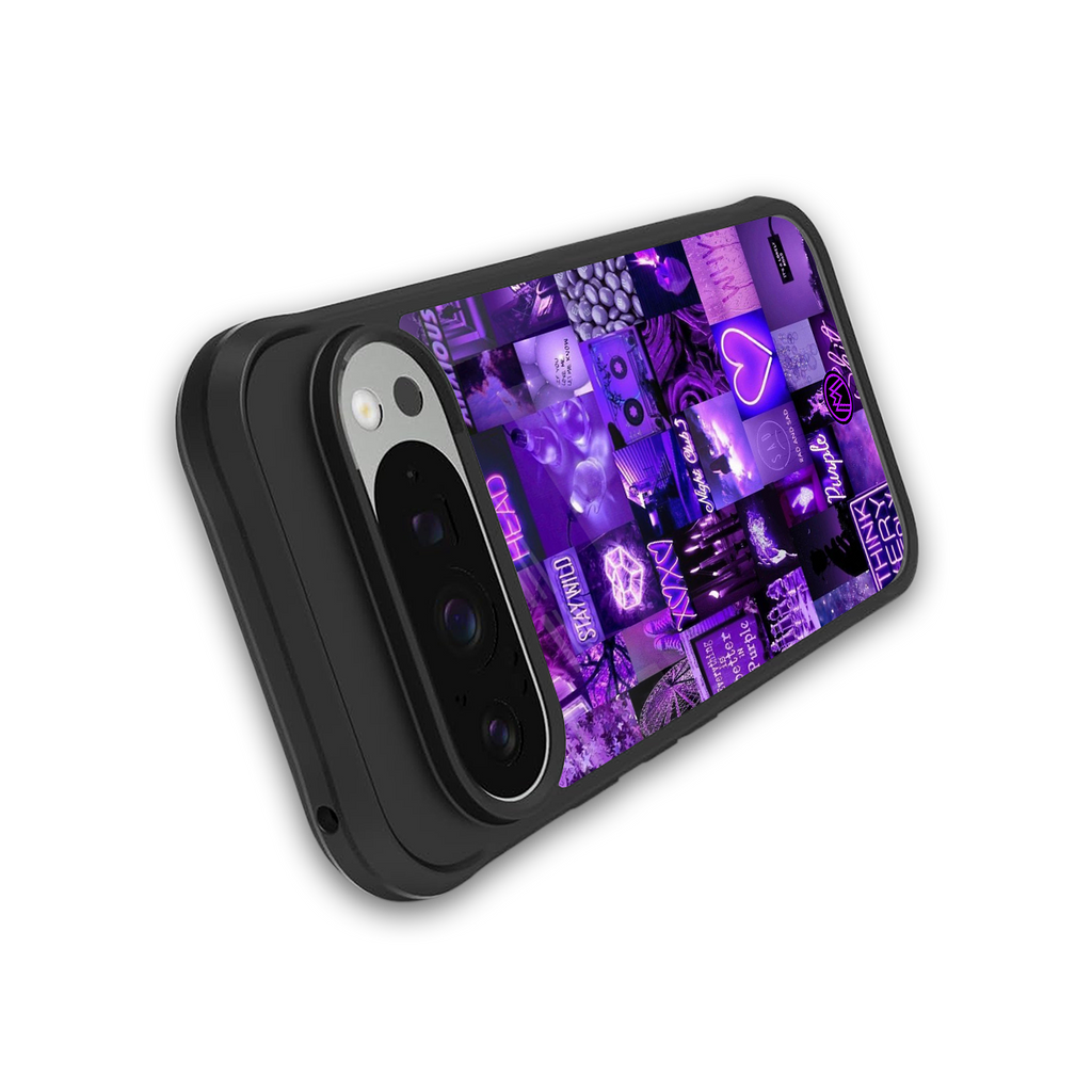 purple collage aesthetic back phone cover | glass case for google pixel 9 pro
