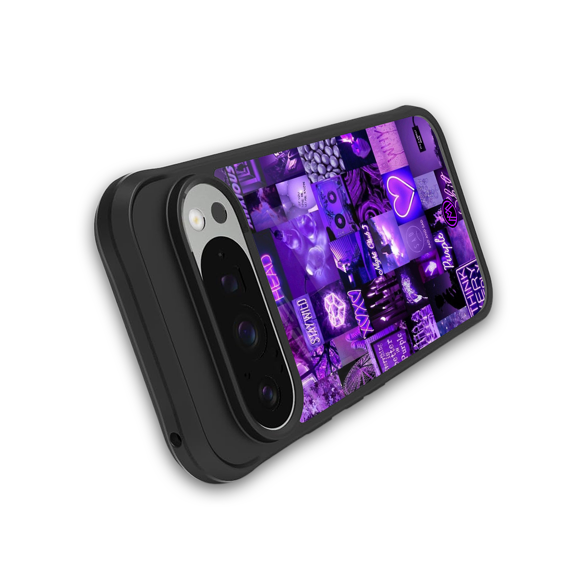 purple collage aesthetic back phone cover | glass case for google pixel 9 pro xl