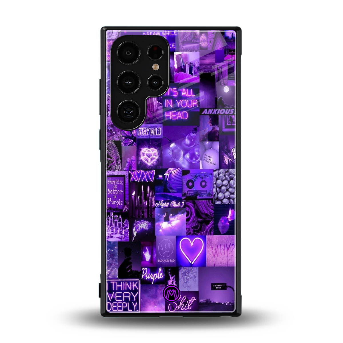 purple collage aesthetic back phone cover | glass case for samsung galaxy s24 ultra