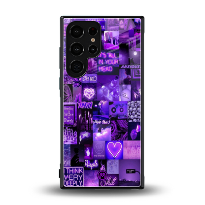 purple collage aesthetic back phone cover | glass case for samsung galaxy s24 ultra