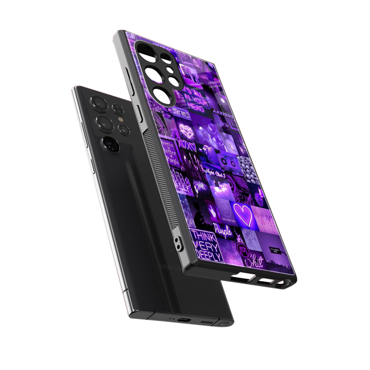 purple collage aesthetic back phone cover | glass case for samsung galaxy s24 ultra