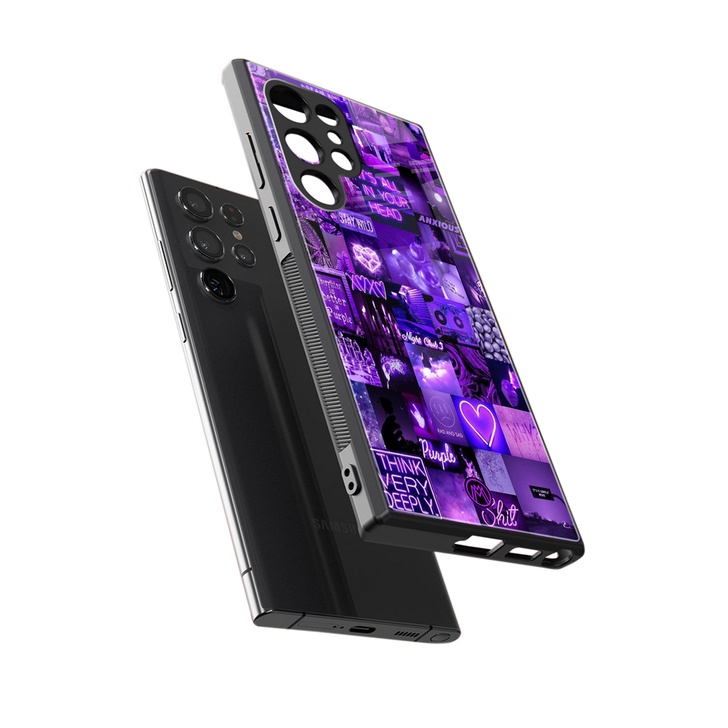 purple collage aesthetic back phone cover | glass case for samsung galaxy s23 ultra