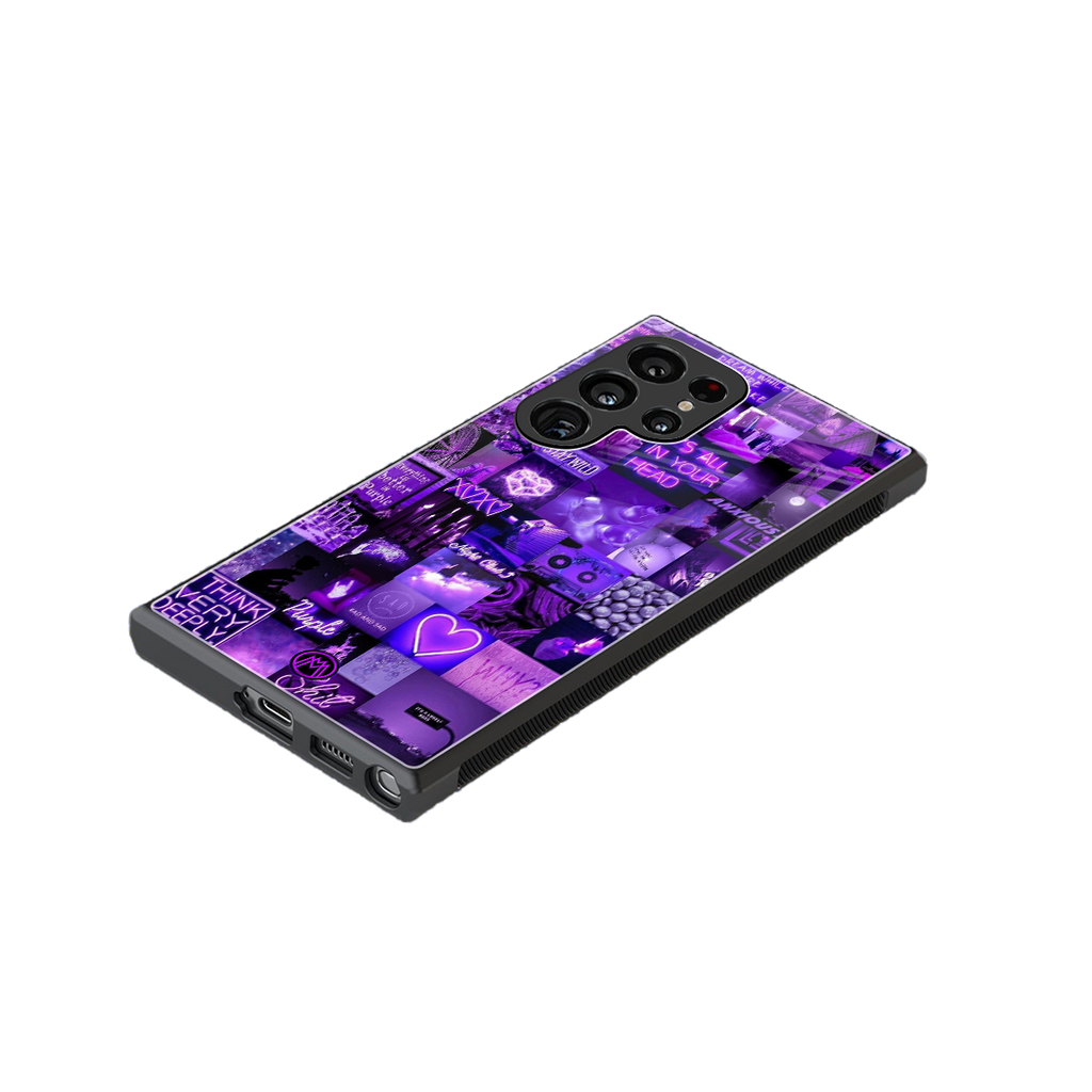 purple collage aesthetic back phone cover | glass case for samsung galaxy s23 ultra
