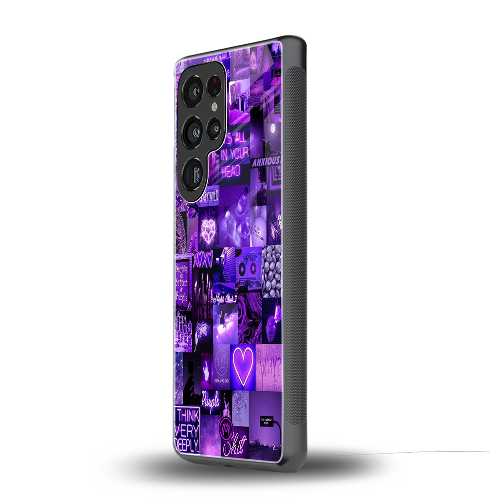 purple collage aesthetic back phone cover | glass case for samsung galaxy s25 ultra
