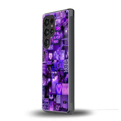 purple collage aesthetic back phone cover | glass case for samsung galaxy s25 ultra