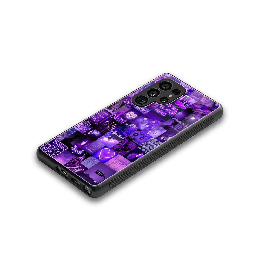 purple collage aesthetic back phone cover | glass case for samsung galaxy s25 ultra