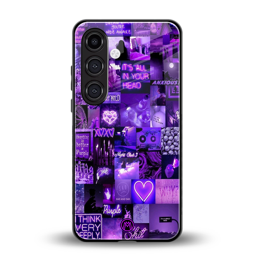 purple collage aesthetic back phone cover | glass case for samsung galaxy s24