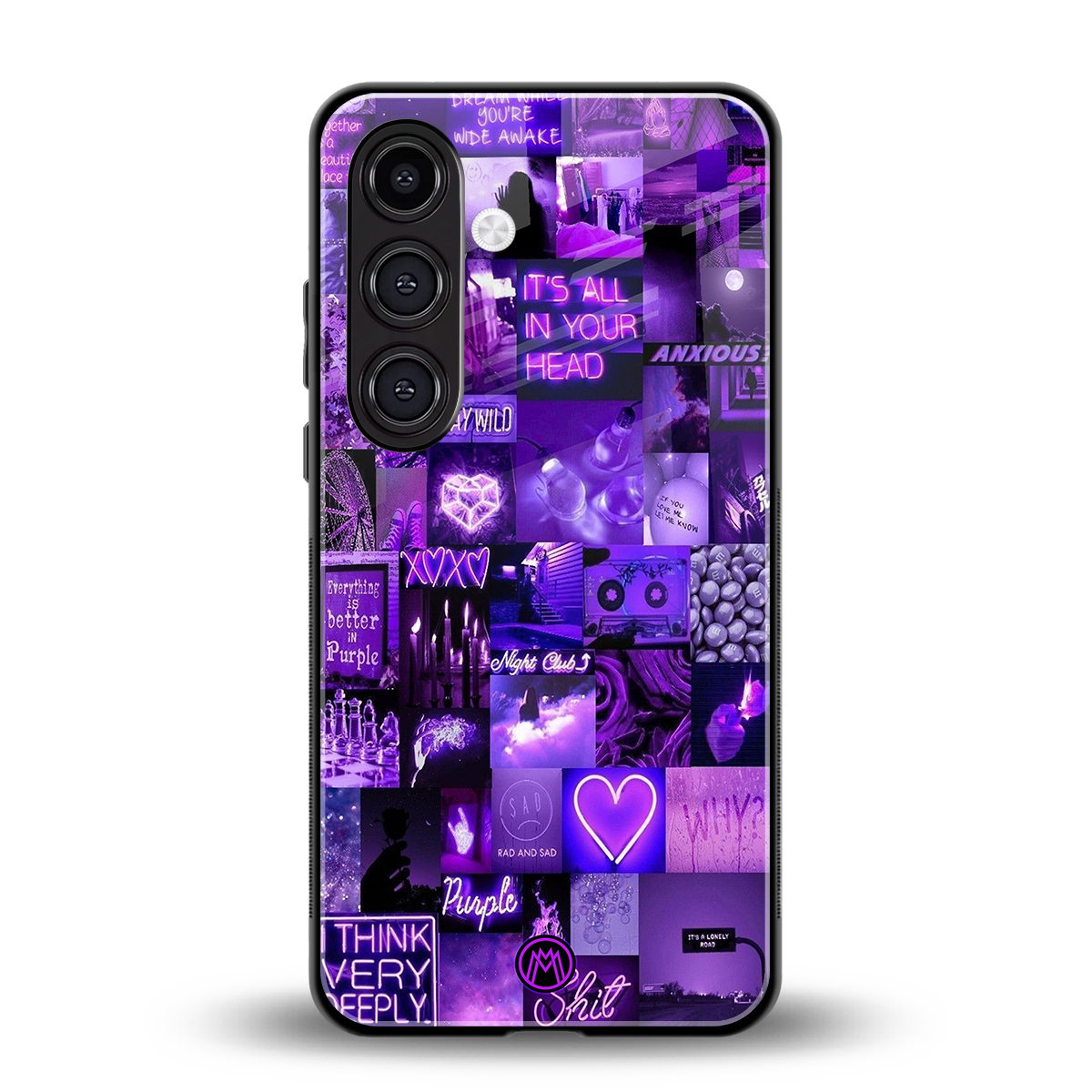 purple collage aesthetic back phone cover | glass case for samsung galaxy s24 fe