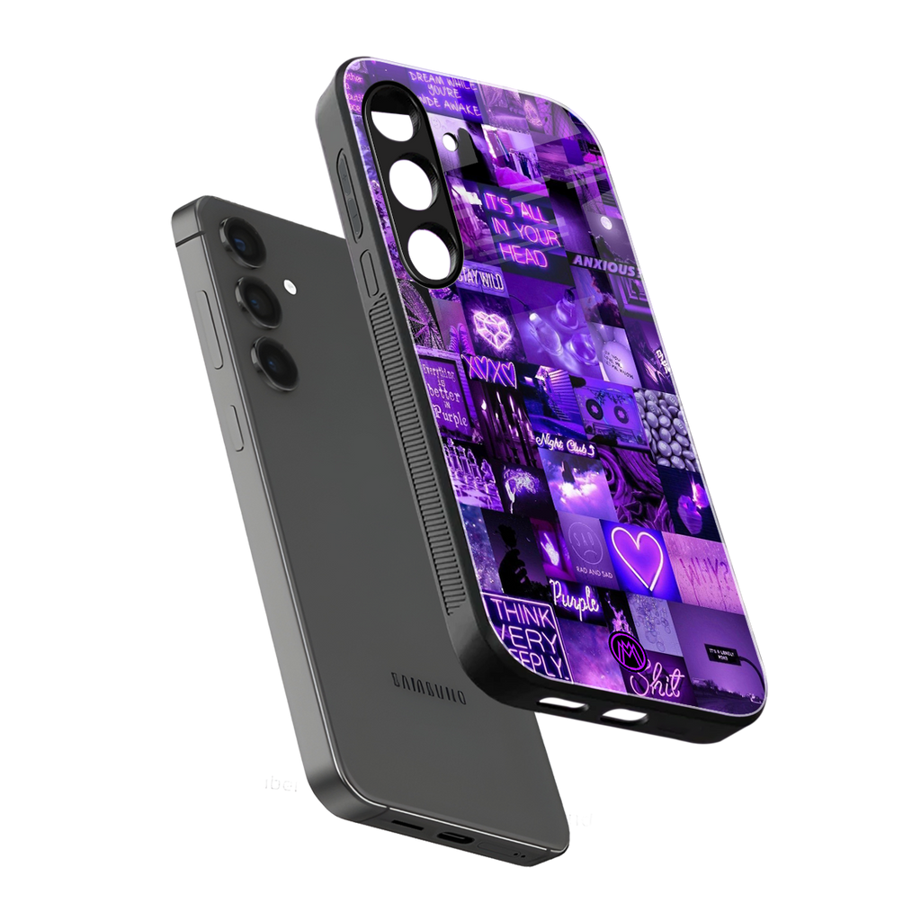 purple collage aesthetic back phone cover | glass case for samsung galaxy s24