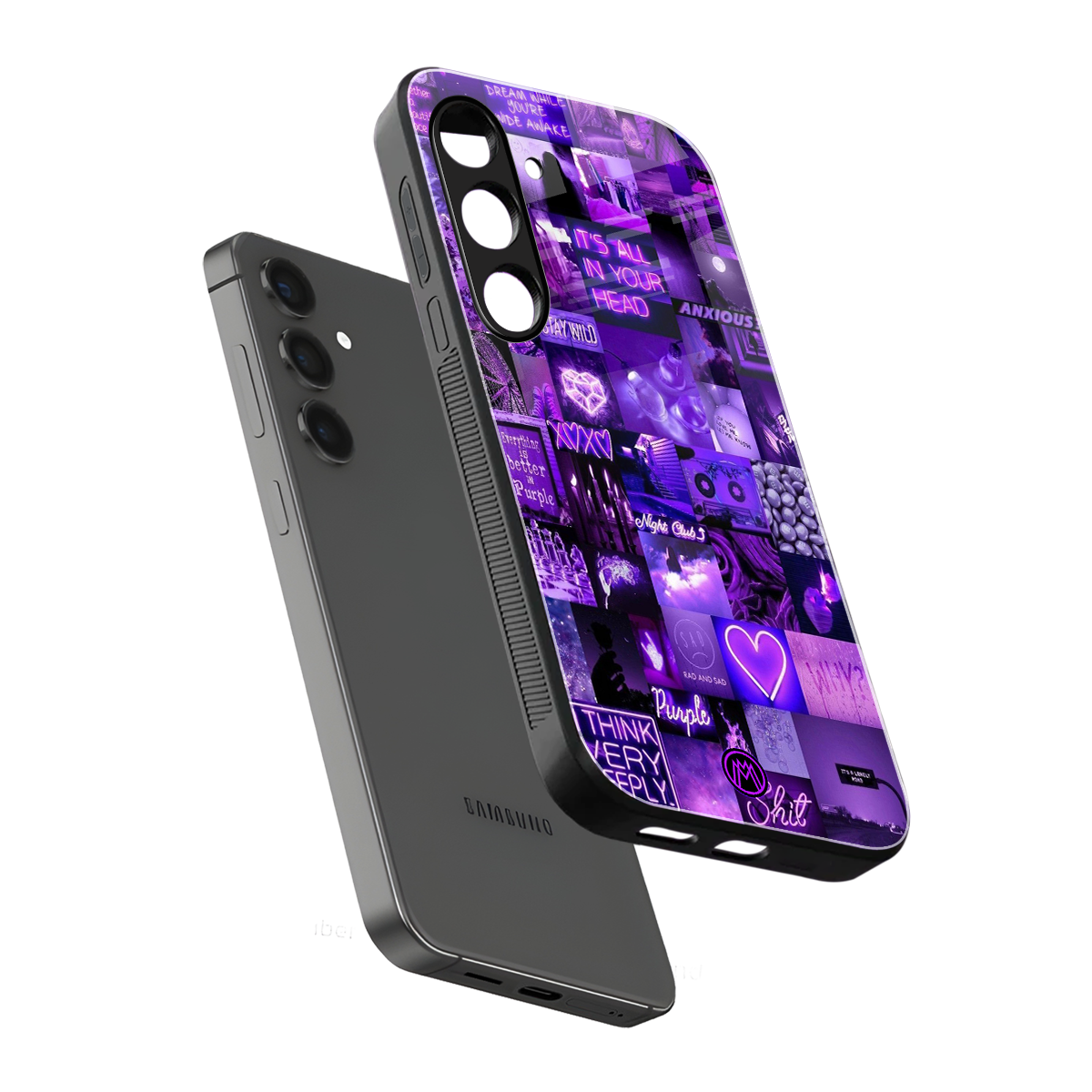 purple collage aesthetic back phone cover | glass case for samsung galaxy s24 fe
