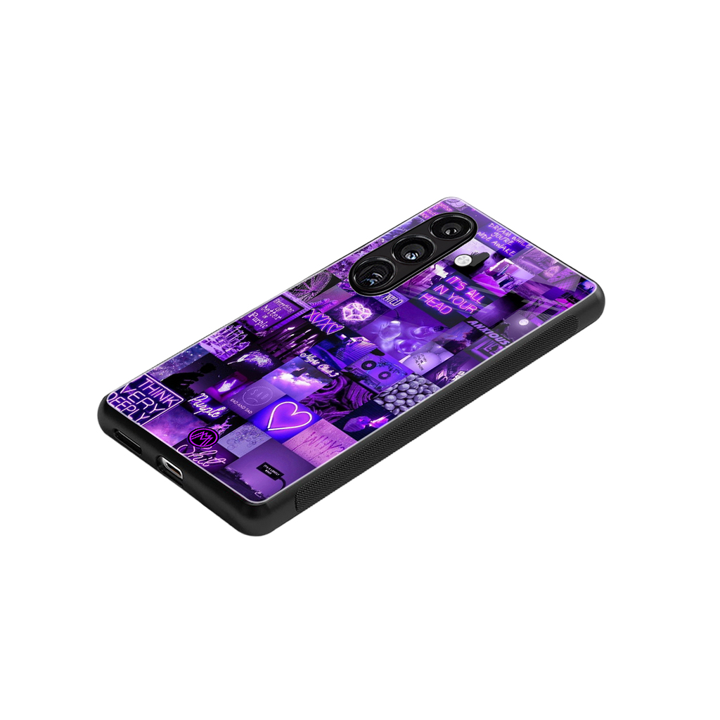 purple collage aesthetic back phone cover | glass case for samsung galaxy s25