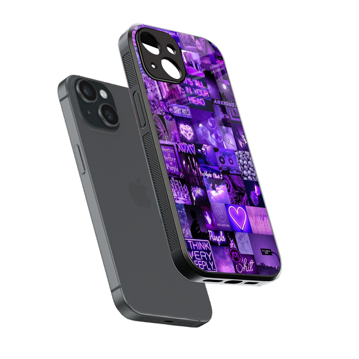 purple collage aesthetic back phone cover | glass case for iphone 15