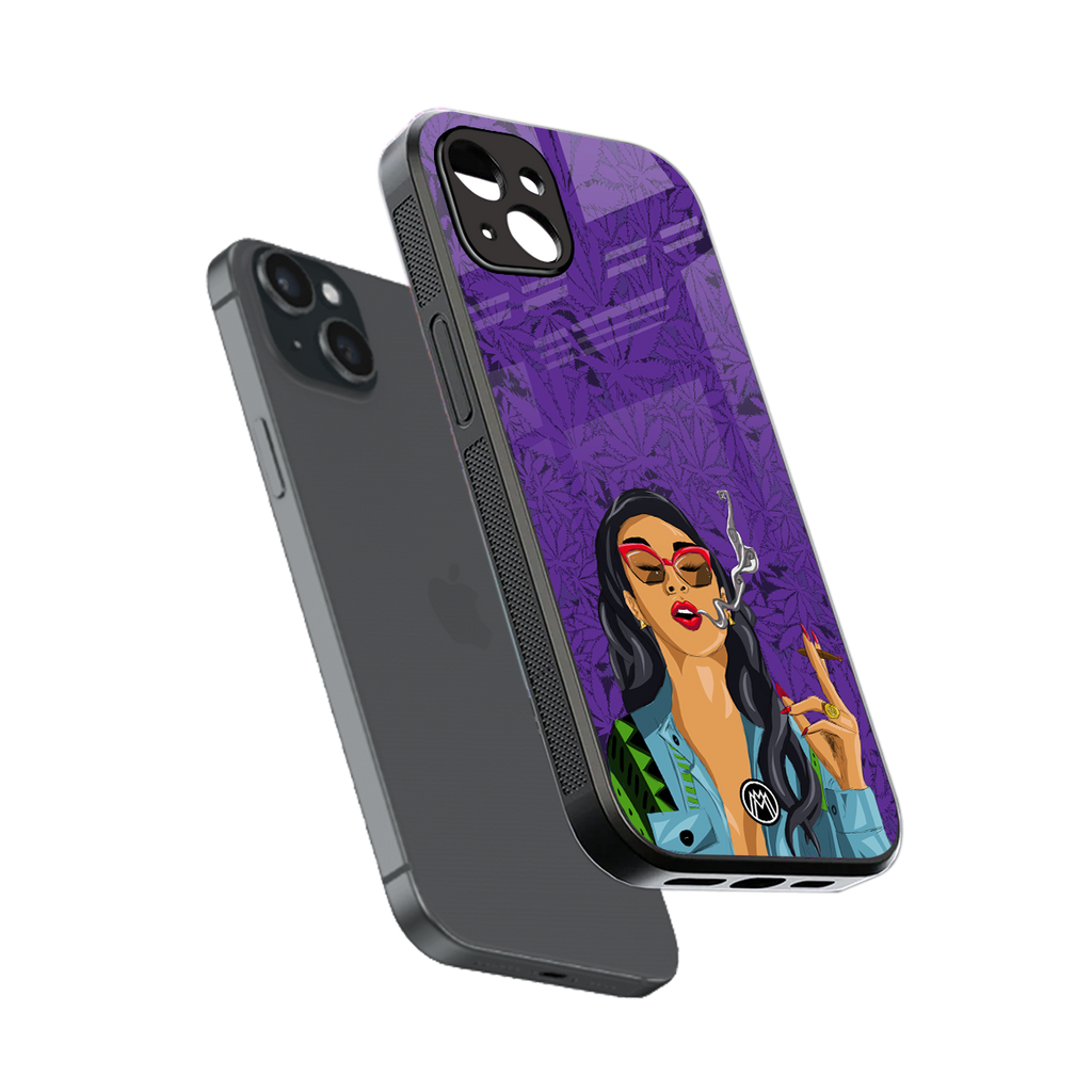purple smoke back phone cover | glass case for iphone 15 plus