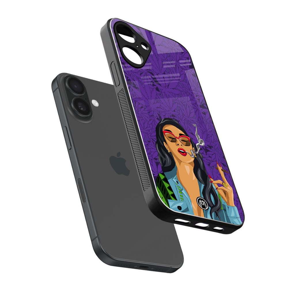 purple smoke back phone cover | glass case for iphone 16 plus