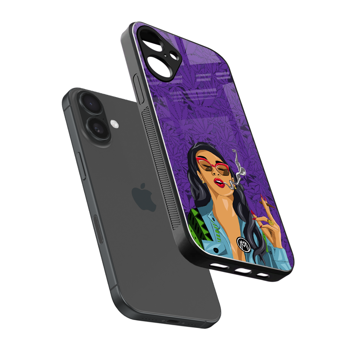 purple smoke back phone cover | glass case for iphone 16 plus