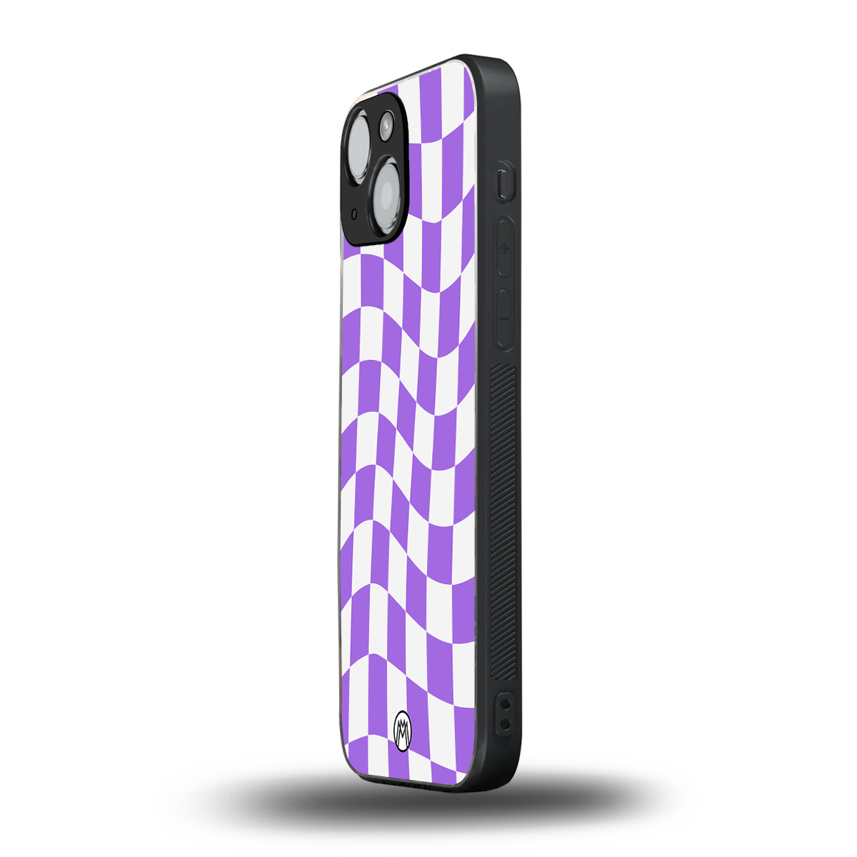 purple white trippy check pattern back phone cover | glass case for iphone 13 mini