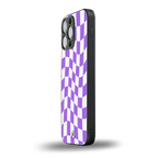 purple white trippy check pattern back phone cover | glass case for iphone 13 pro max