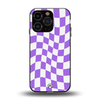 purple white trippy check pattern back phone cover | glass case for iphone 13 pro