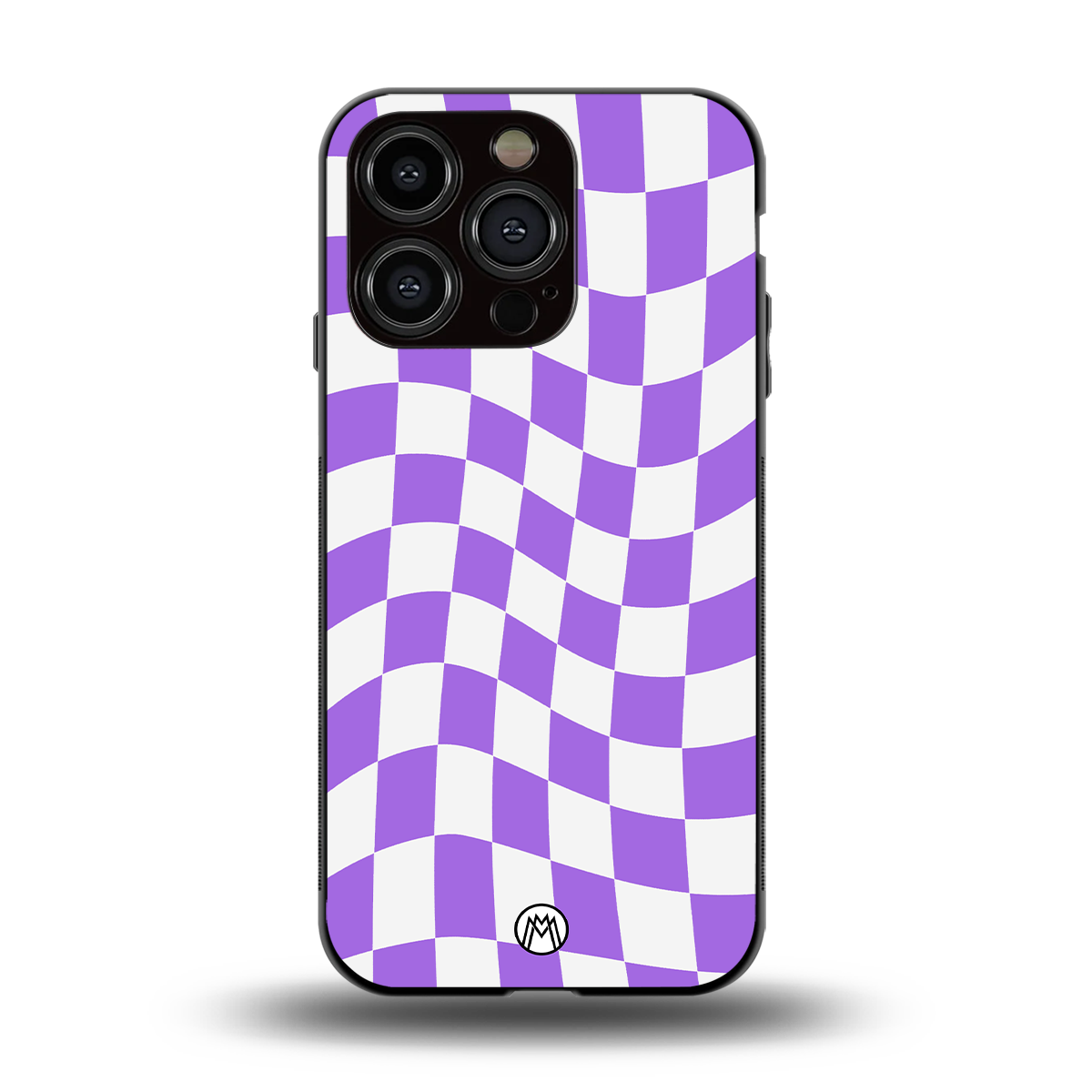 purple white trippy check pattern back phone cover | glass case for iphone 13 pro