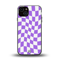 purple white trippy check pattern back phone cover | glass case for iphone 13