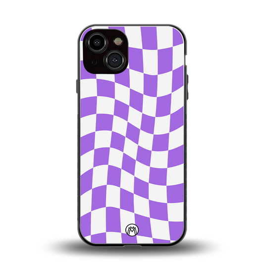 purple white trippy check pattern back phone cover | glass case for iphone 13