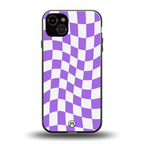 purple white trippy check pattern back phone cover | glass case for iphone 14 plus