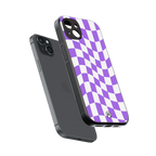 purple white trippy check pattern back phone cover | glass case for iphone 14 plus