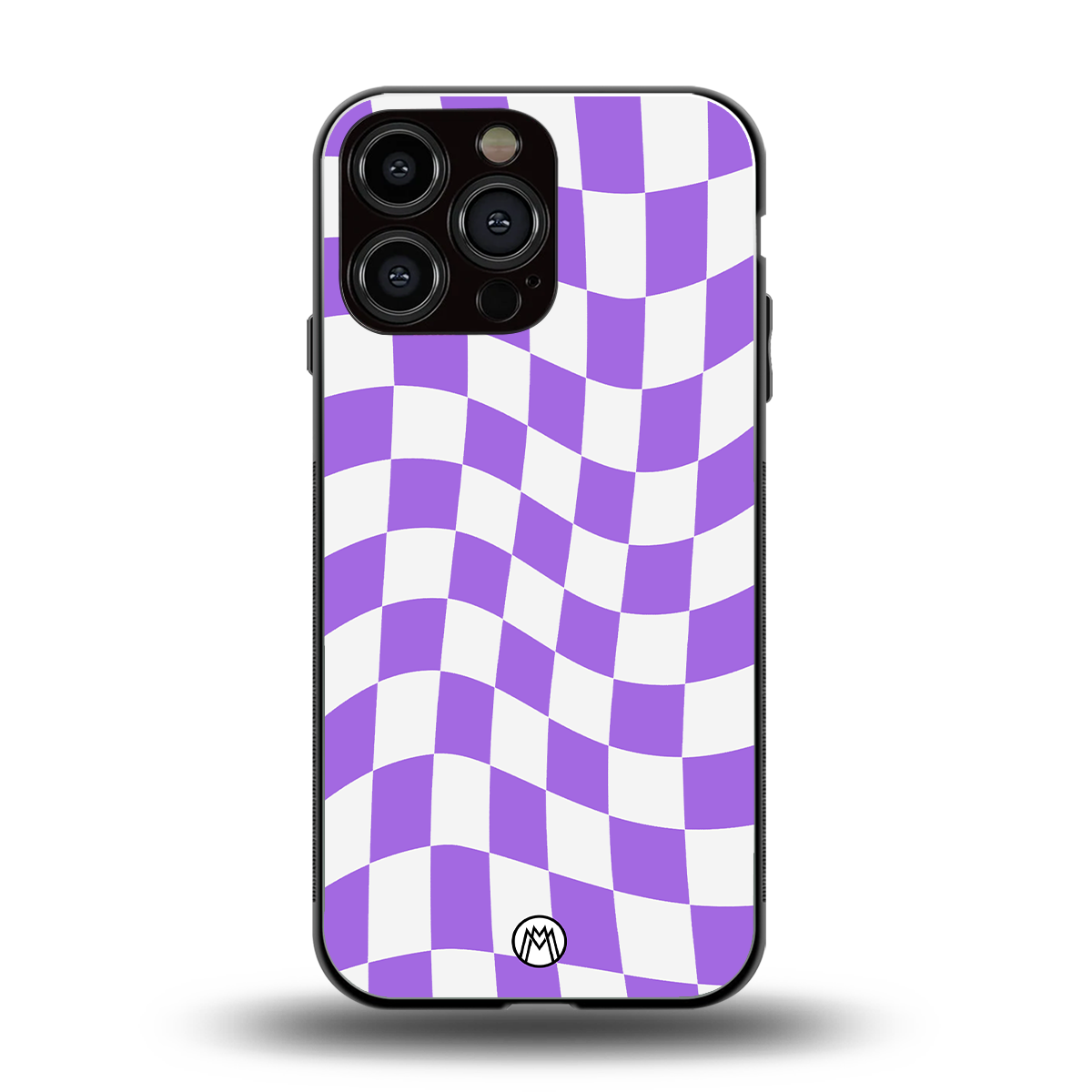 purple white trippy check pattern back phone cover | glass case for iphone 14 pro max