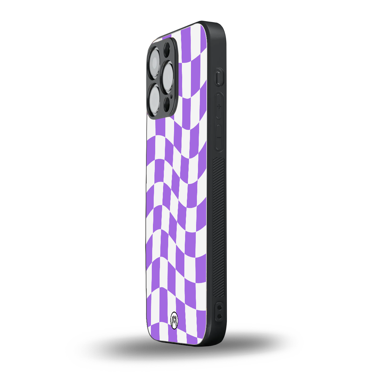 purple white trippy check pattern back phone cover | glass case for iphone 14 pro max