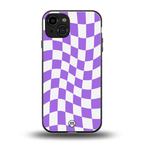 purple white trippy check pattern back phone cover | glass case for iphone 15