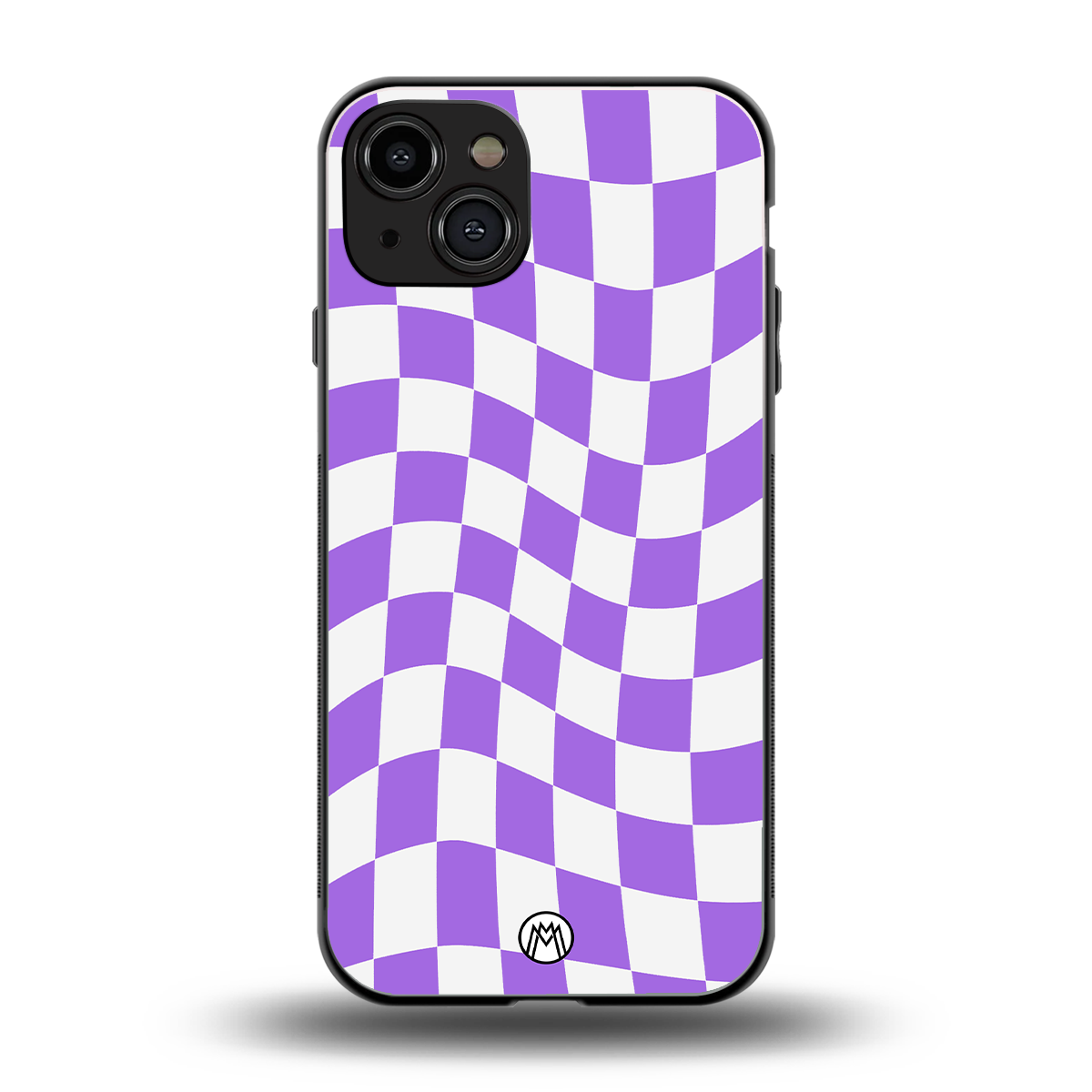 purple white trippy check pattern back phone cover | glass case for iphone 14
