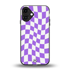 purple white trippy check pattern back phone cover | glass case for iphone 16 plus
