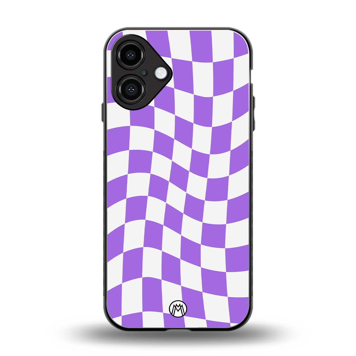 purple white trippy check pattern back phone cover | glass case for iphone 16 plus