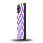 purple white trippy check pattern back phone cover | glass case for iphone 16 plus