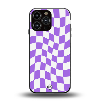 purple white trippy check pattern back phone cover | glass case for iphone 16 pro max
