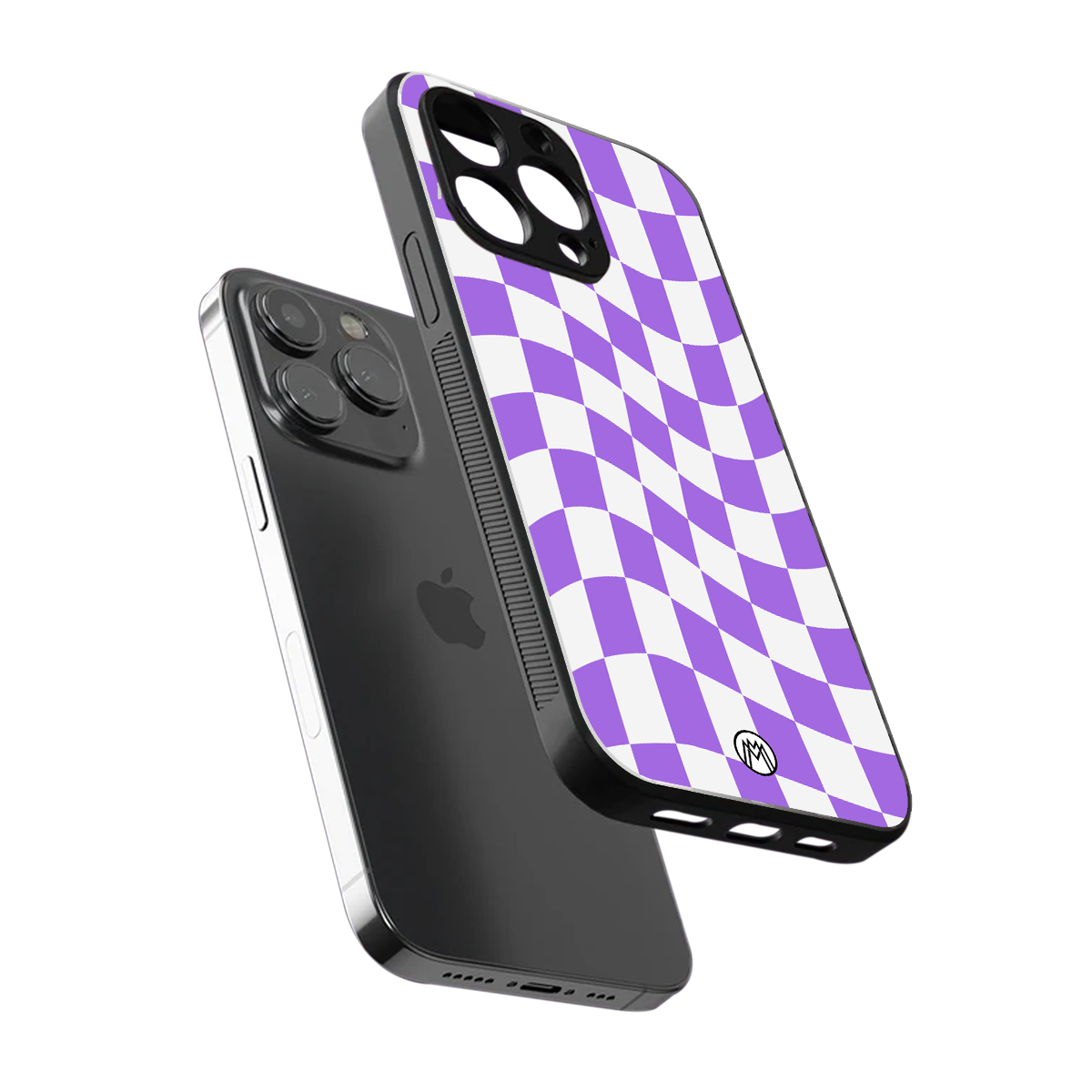 purple white trippy check pattern back phone cover | glass case for iphone 16 pro max