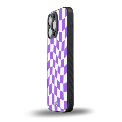 purple white trippy check pattern back phone cover | glass case for iphone 16 pro max