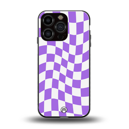purple white trippy check pattern back phone cover | glass case for iphone 16 pro