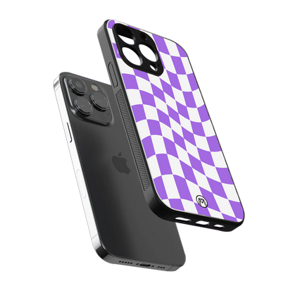 purple white trippy check pattern back phone cover | glass case for iphone 16 pro