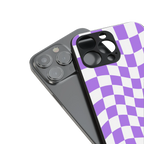 purple white trippy check pattern back phone cover | glass case for iphone 16 pro max