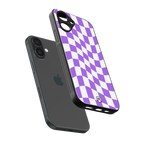 purple white trippy check pattern back phone cover | glass case for iphone 16