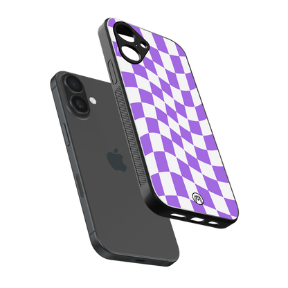 purple white trippy check pattern back phone cover | glass case for iphone 16