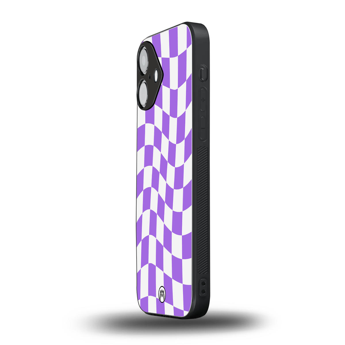 purple white trippy check pattern back phone cover | glass case for iphone 16
