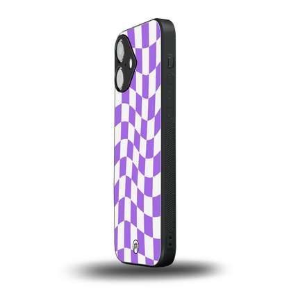 purple white trippy check pattern back phone cover | glass case for iphone 16