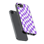 purple white trippy check pattern back phone cover | glass case for iphone 16e