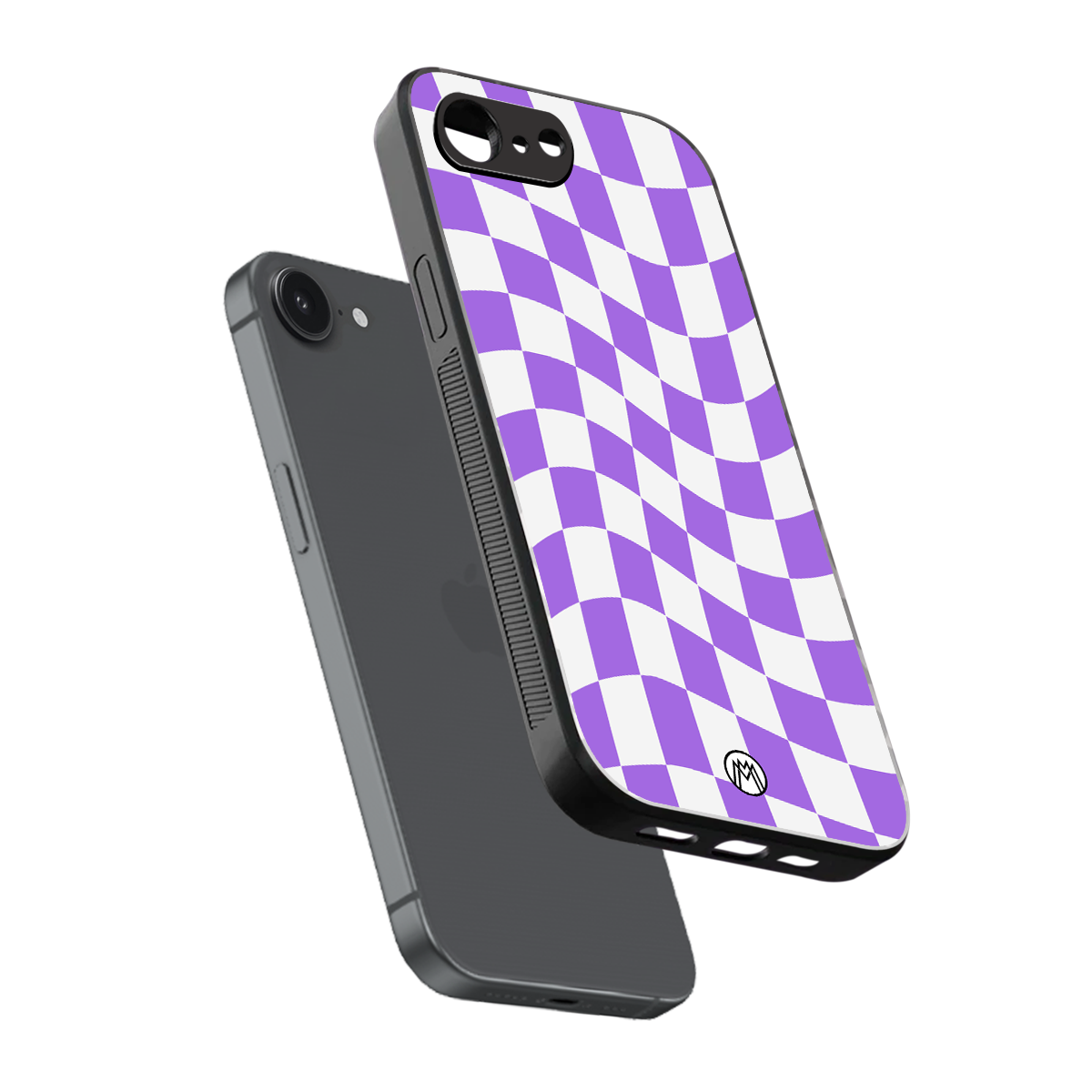 purple white trippy check pattern back phone cover | glass case for iphone 16e