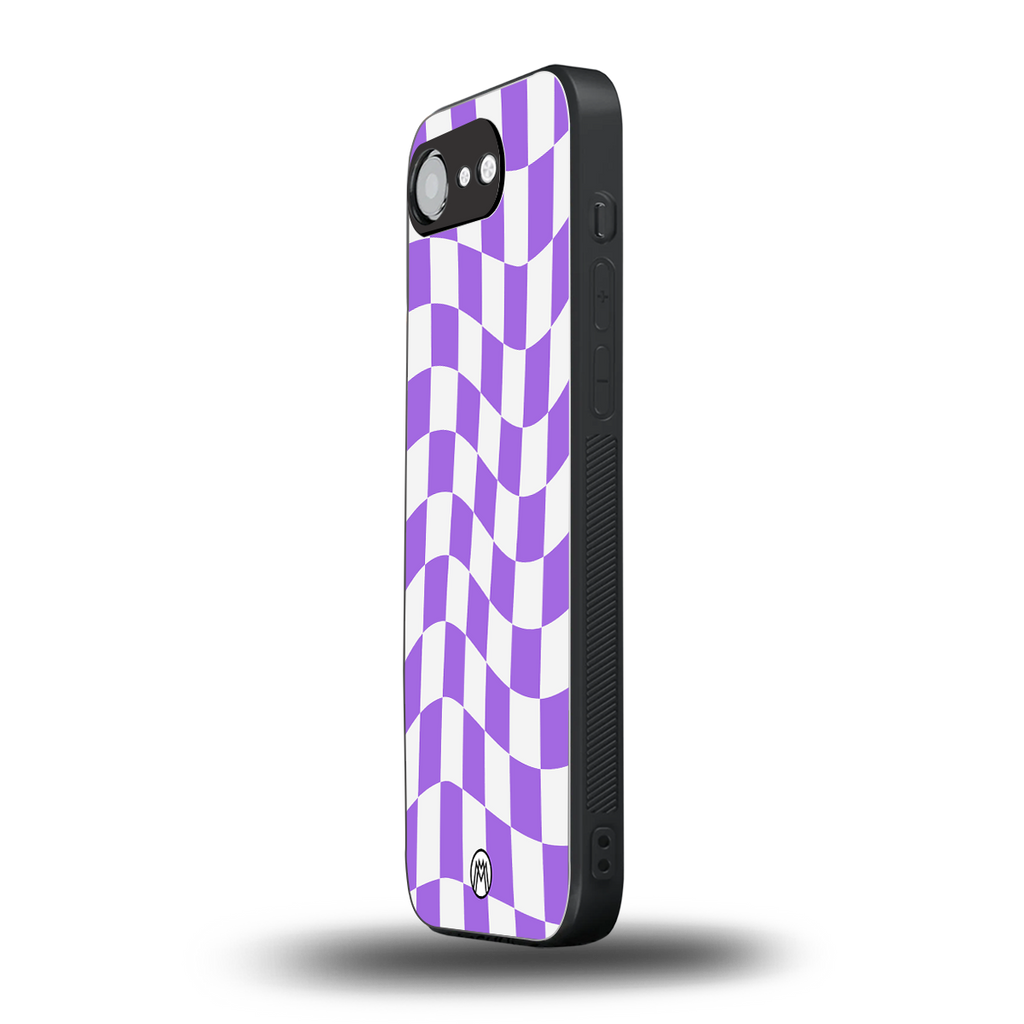 purple white trippy check pattern back phone cover | glass case for iphone 16e