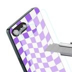 purple white trippy check pattern back phone cover | glass case for iphone 16e