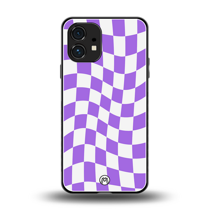 purple white trippy check pattern back phone cover | glass case for nothing phone 1