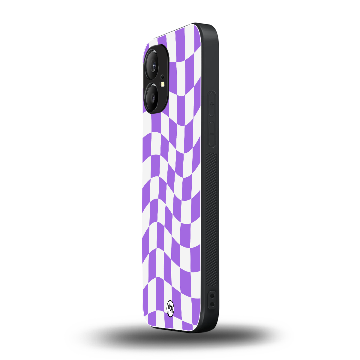 purple white trippy check pattern back phone cover | glass case for nothing phone 1